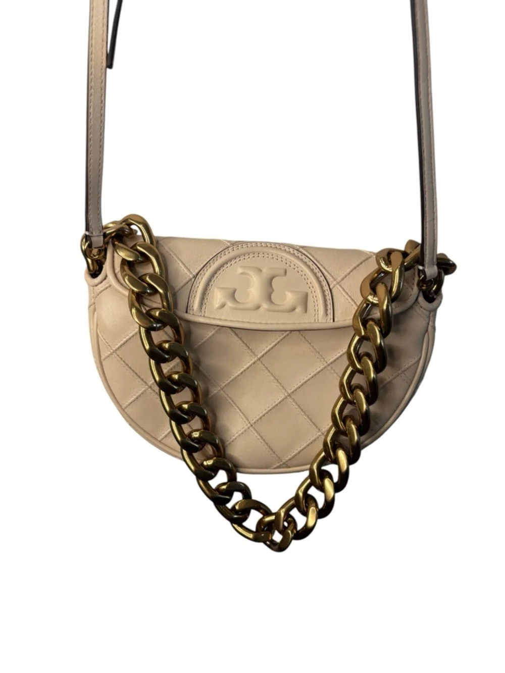 Tory Burch Mini Fleming Soft Crescent Bag Quilted Leather Crossbody Shoulder Bag